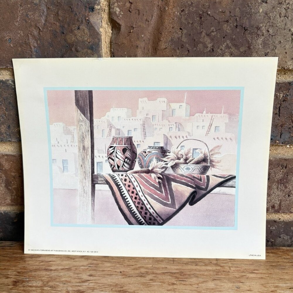 T. Coleman Southwest Pottery Pueblo Lithograph Print 1990 Scafa-Tornabene